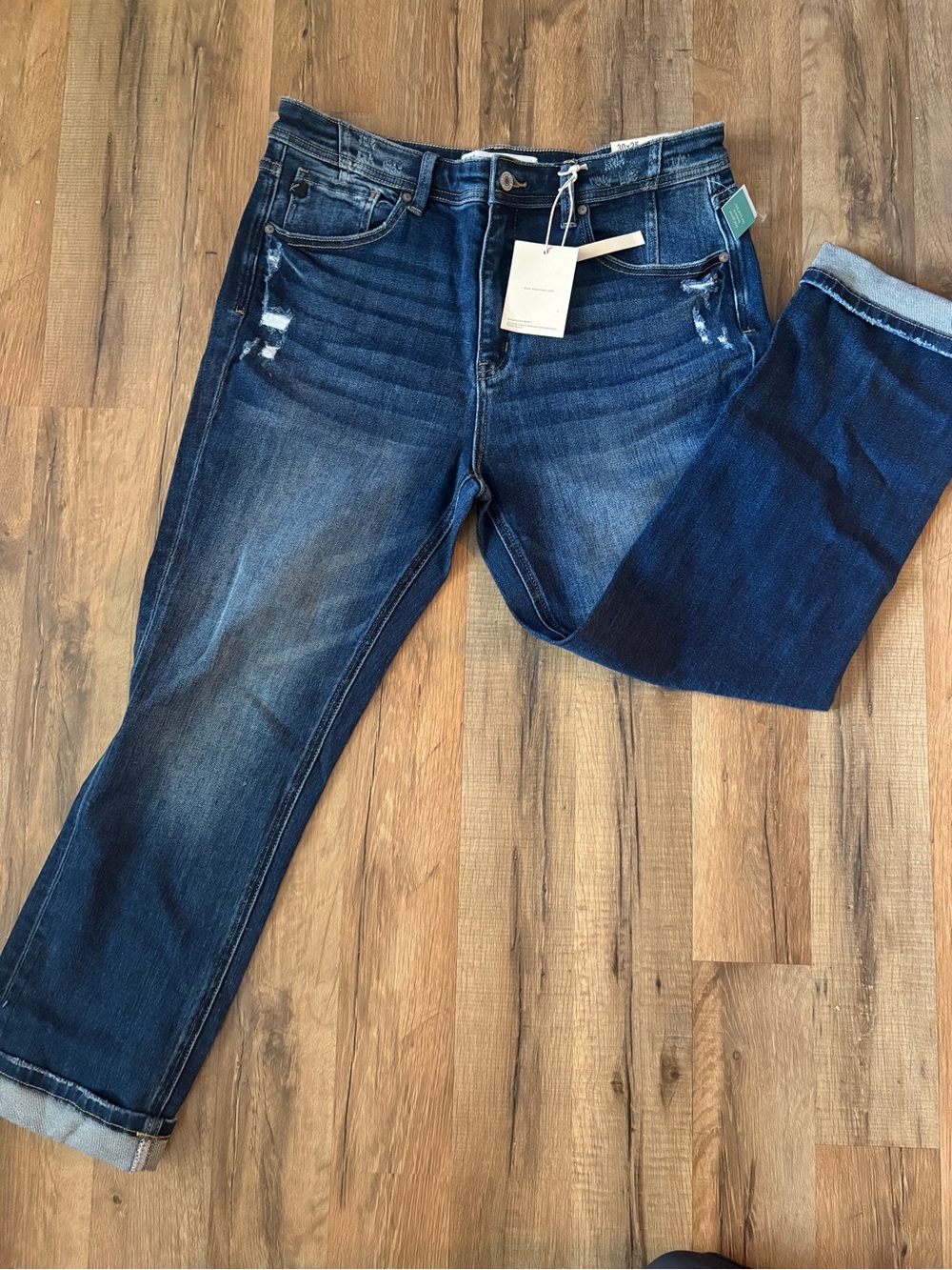 KanCan Dark Blue Cropped Distressed Ankle Jeans